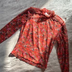 Floral Mesh Mock Neck Top by Finders Keepers